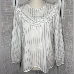 Madewell Ruffle Yoke Prairie Top Pinstripe